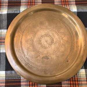 Antique or Vintage Copper Etched Moroccan? Mandela Pattern Tray Dish Plate Round